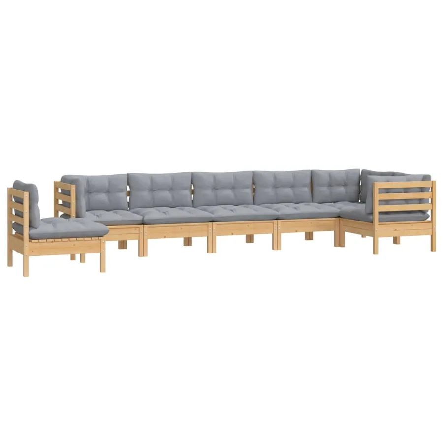 Salon de jardin 8 pcs avec coussins gris Bois de pin massif - 3