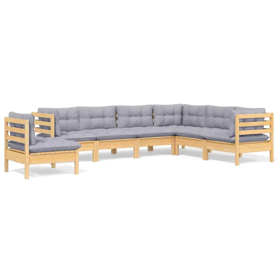 Salon de jardin 7 pcs avec coussins gris bois de pin massif - 2