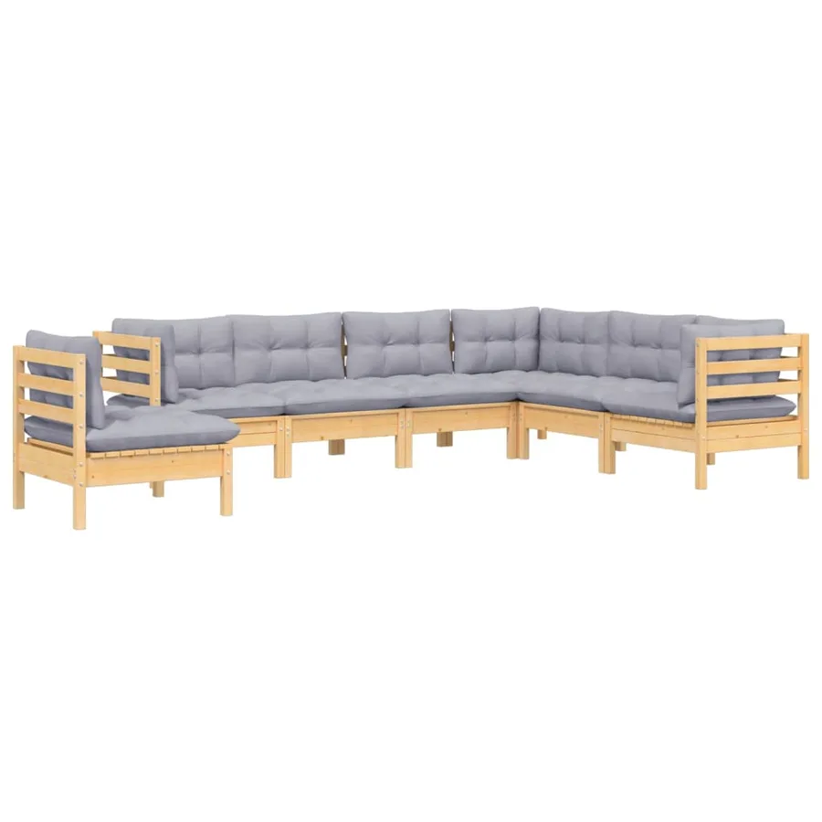 Salon de jardin 7 pcs avec coussins gris bois de pin massif - 3