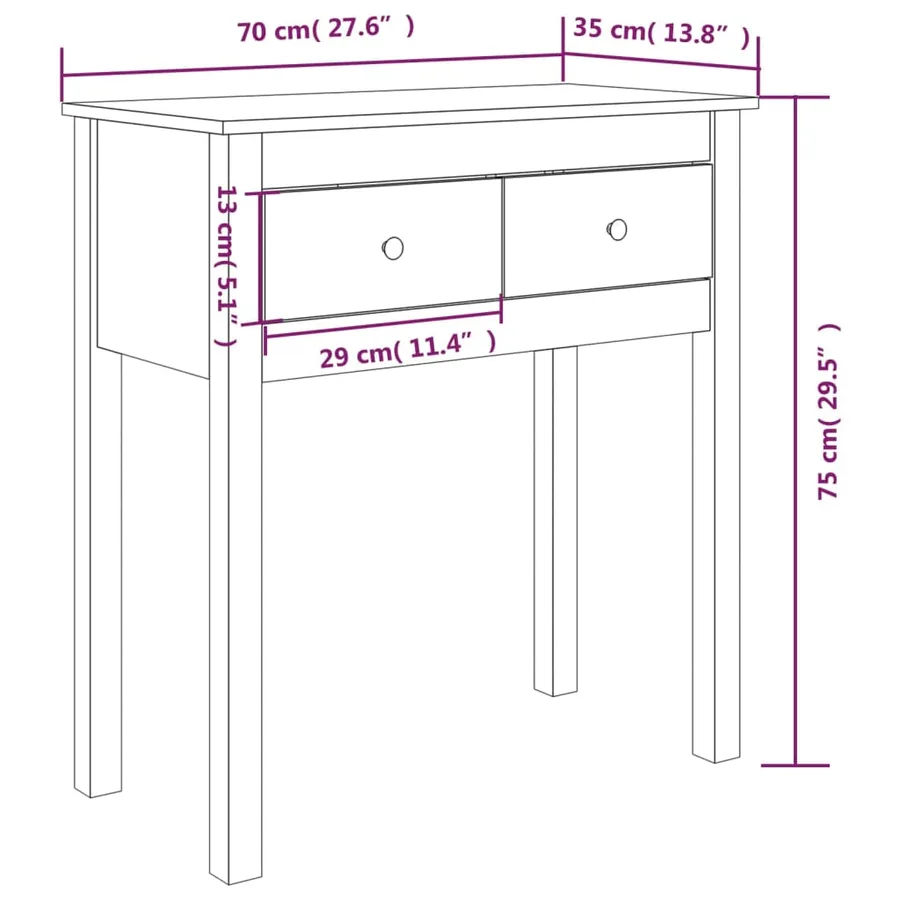 Table console Blanc 70x35x75 cm Bois massif de pin - 10
