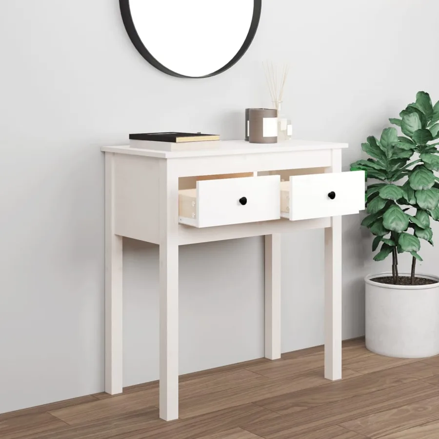 Table console Blanc 70x35x75 cm Bois massif de pin - 3