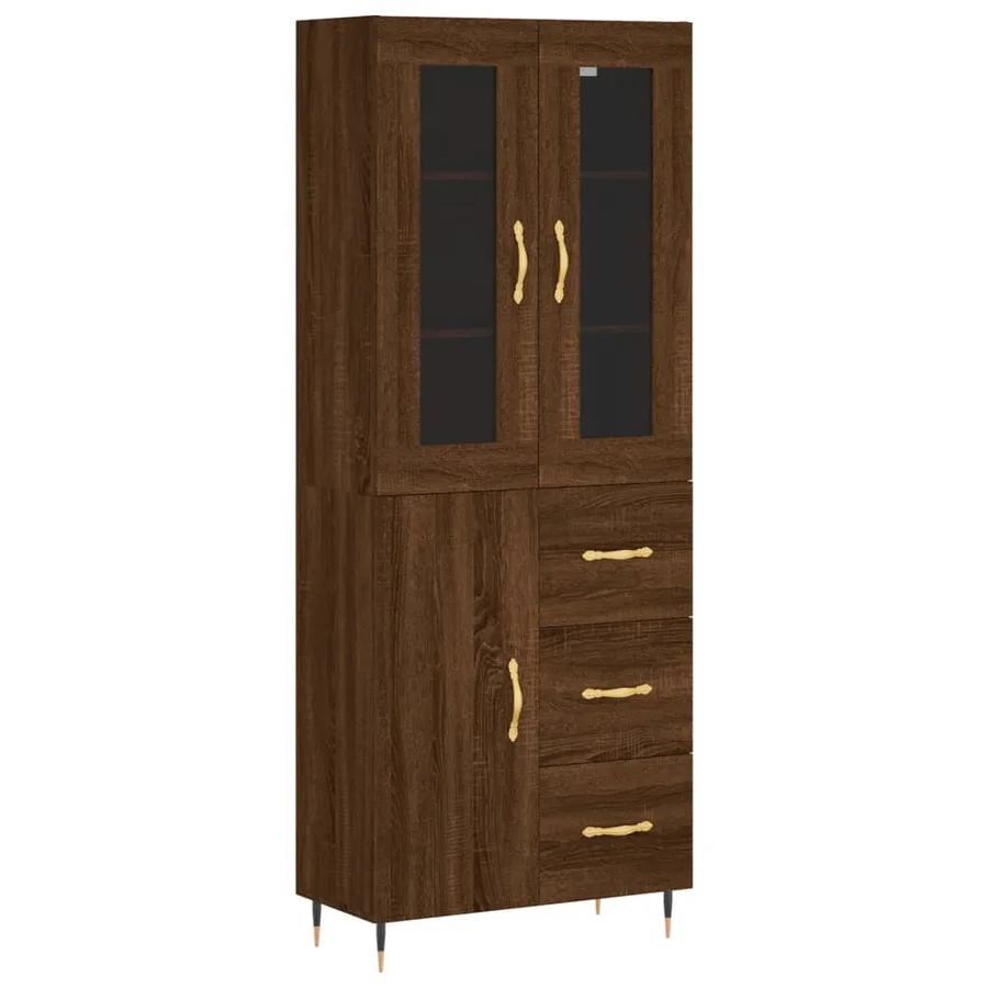 Buffet haut Chêne marron 69,5x34x180 cm Bois d'ingénierie - 2