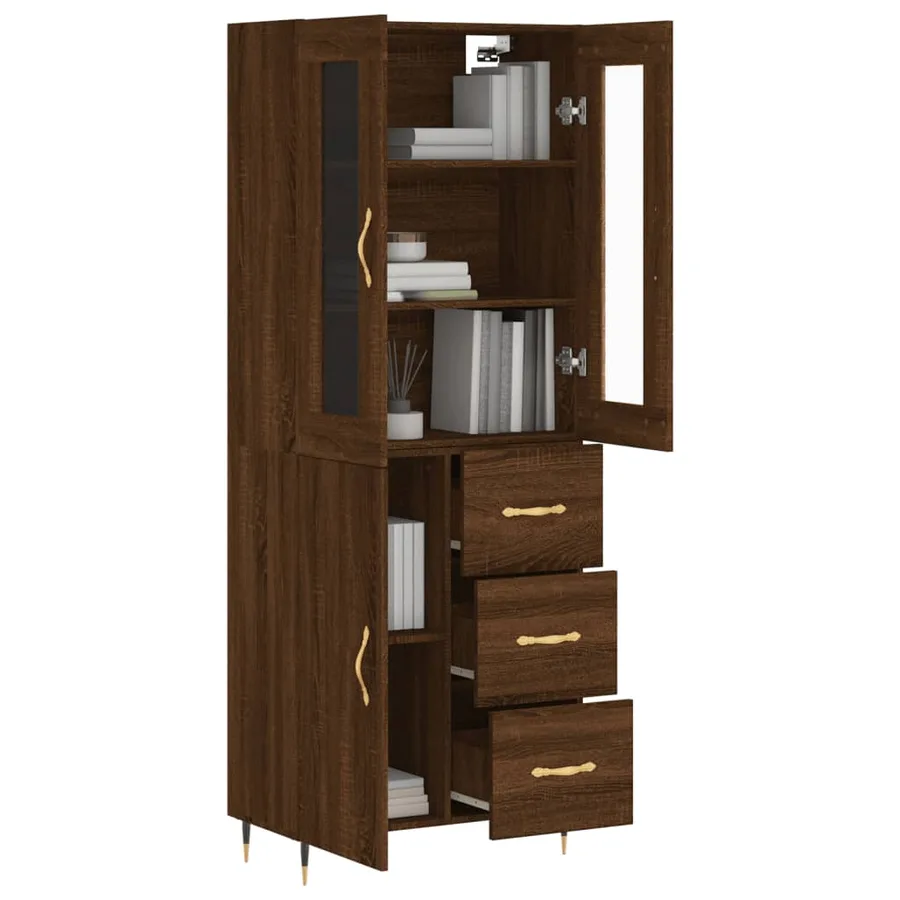 Buffet haut Chêne marron 69,5x34x180 cm Bois d'ingénierie - 3