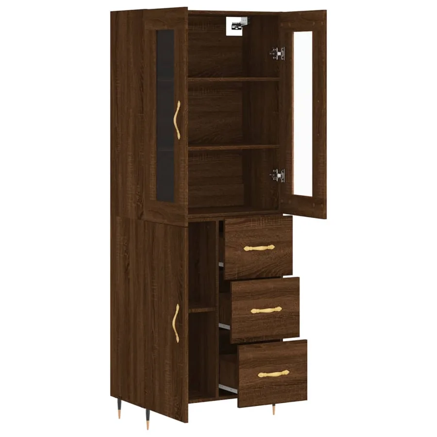 Buffet haut Chêne marron 69,5x34x180 cm Bois d'ingénierie - 4