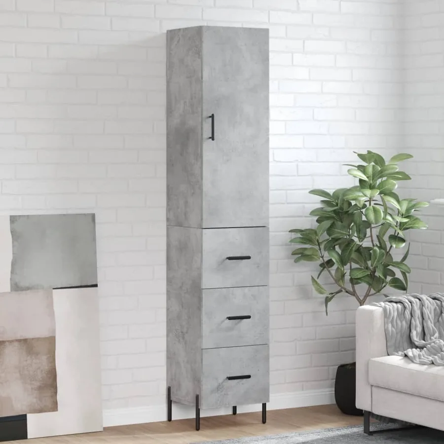 Buffet haut Gris béton 34,5x34x180 cm Bois d'ingénierie