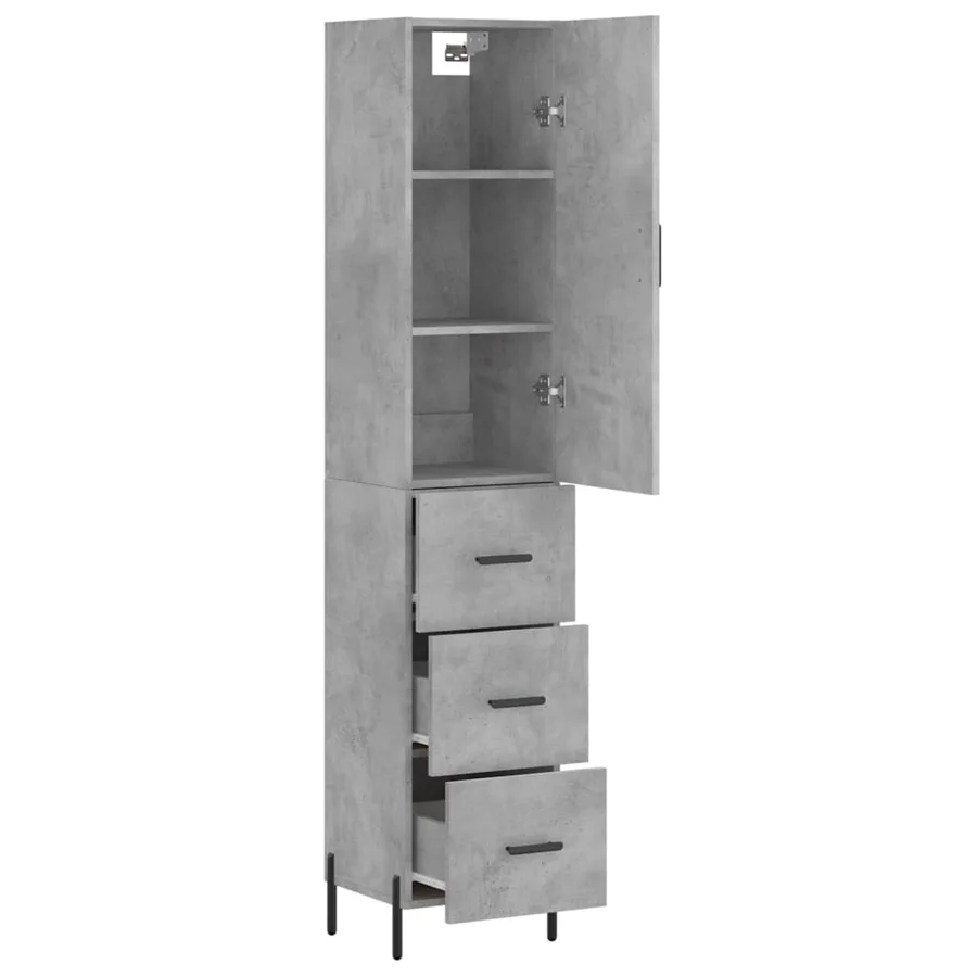 Buffet haut Gris béton 34,5x34x180 cm Bois d'ingénierie - 4