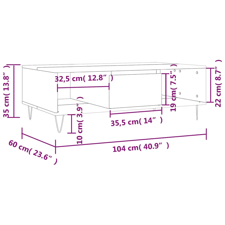 Table basse blanc 104x60x35 cm bois d'ingénierie - 11