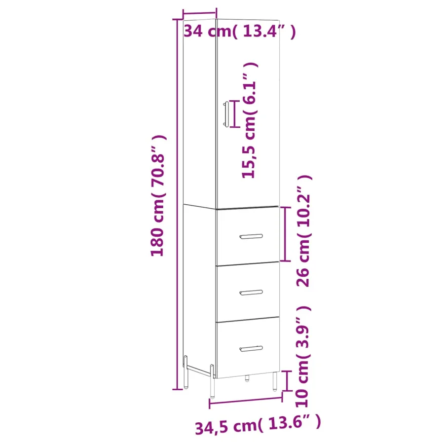 Buffet haut Sonoma gris 34,5x34x180 cm Bois d'ingénierie - 14