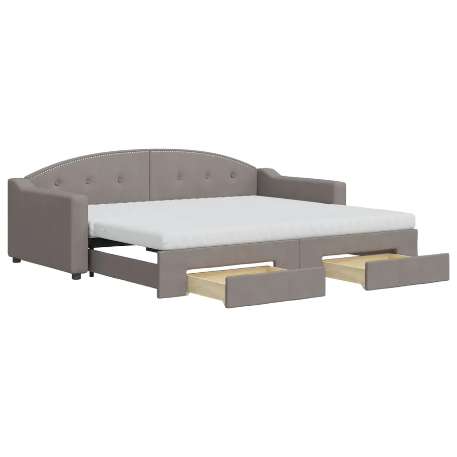 Lit de jour avec gigogne et tiroirs taupe 90x200 cm tissu - 2