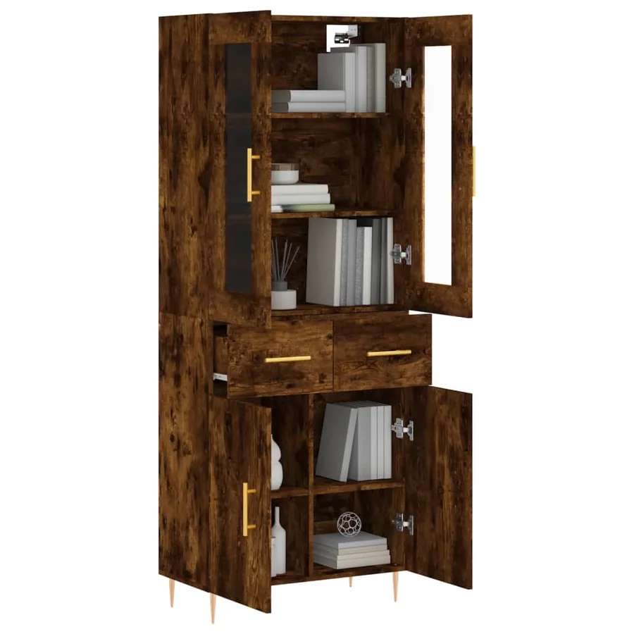 Buffet haut Chêne fumé 69,5x34x180 cm Bois d'ingénierie - 3