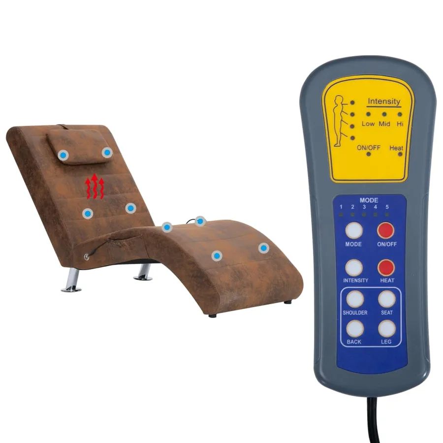 Chaise longue de massage avec oreiller Marron Similicuir daim - 10