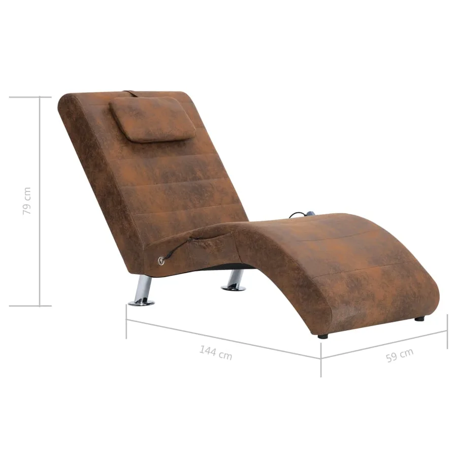 Chaise longue de massage avec oreiller Marron Similicuir daim - 11