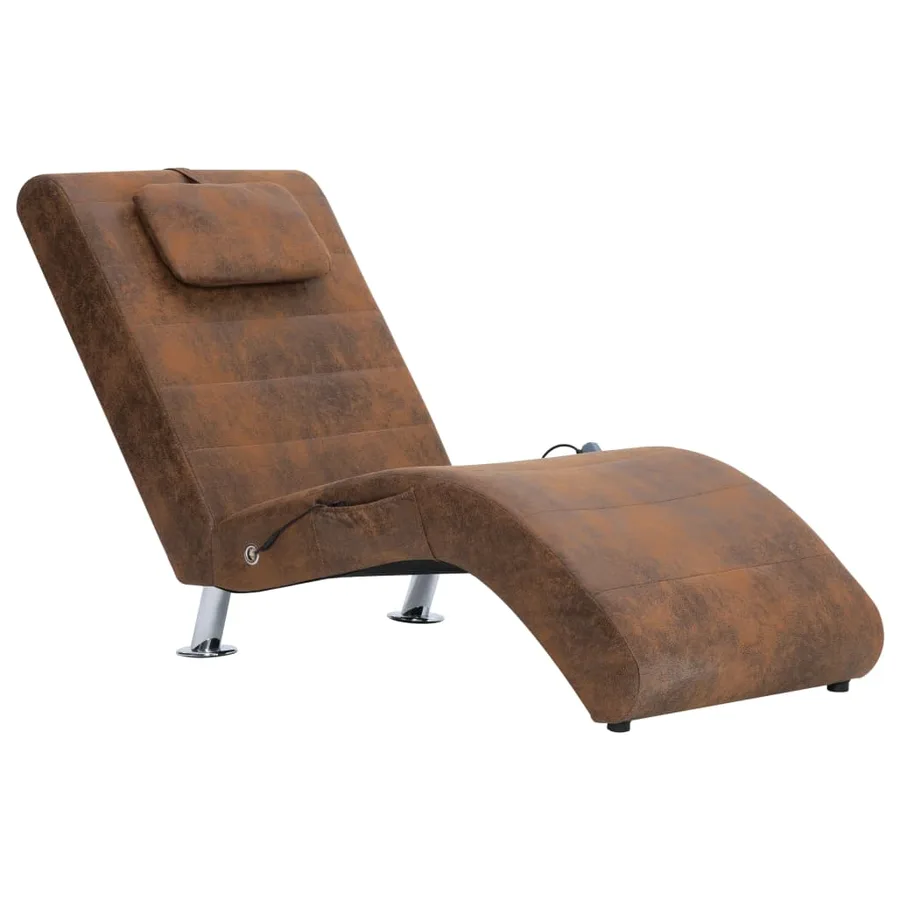 Chaise longue de massage avec oreiller Marron Similicuir daim - 2