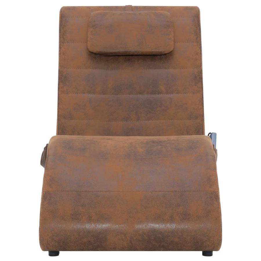 Chaise longue de massage avec oreiller Marron Similicuir daim - 3