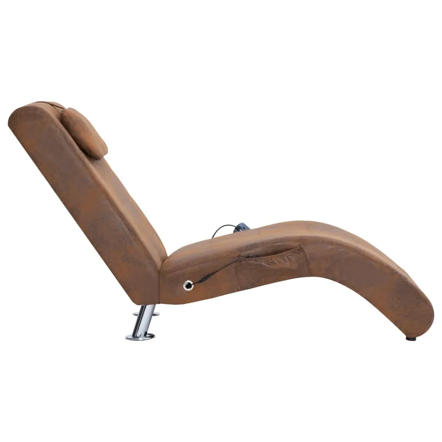 Chaise longue de massage avec oreiller Marron Similicuir daim - 4