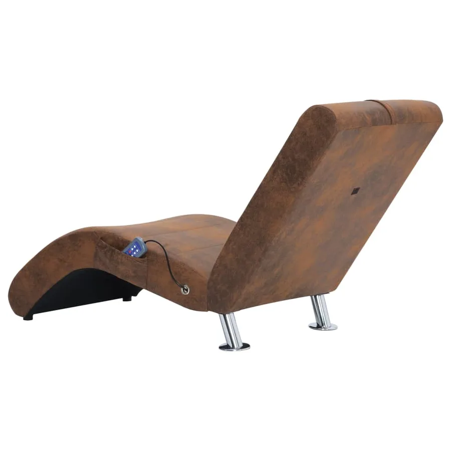 Chaise longue de massage avec oreiller Marron Similicuir daim - 5