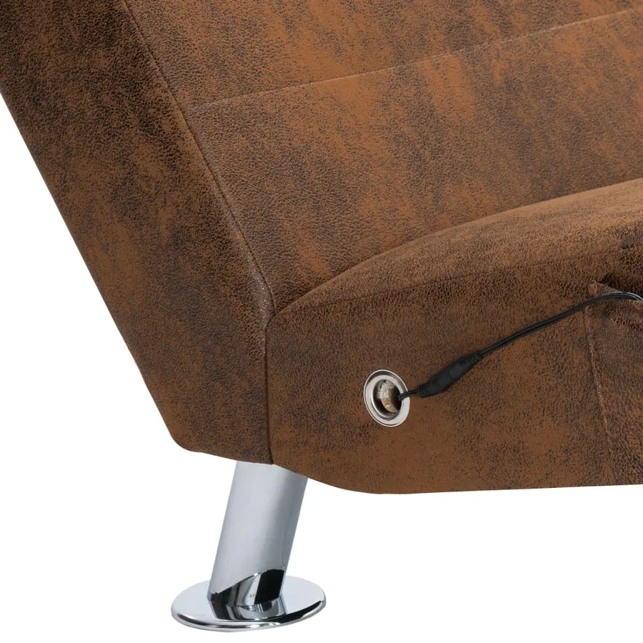 Chaise longue de massage avec oreiller Marron Similicuir daim - 7