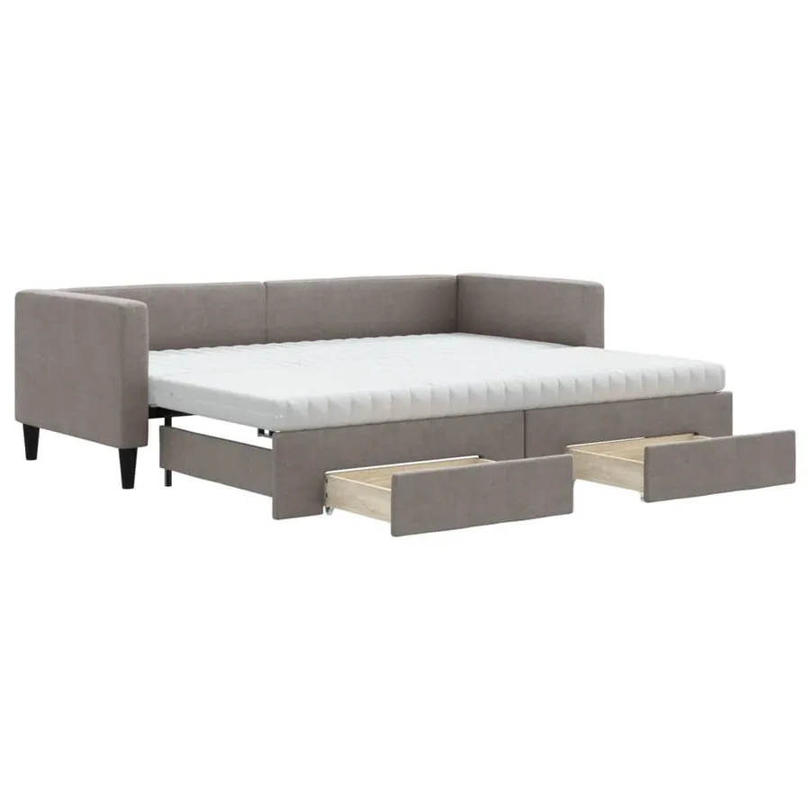 Lit de jour avec gigogne et tiroirs taupe 80x200 cm tissu - 2