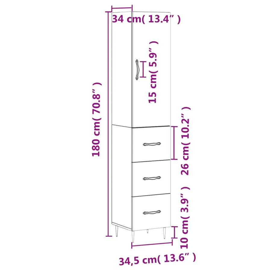 Buffet haut Gris béton 34,5x34x180 cm Bois d'ingénierie - 14