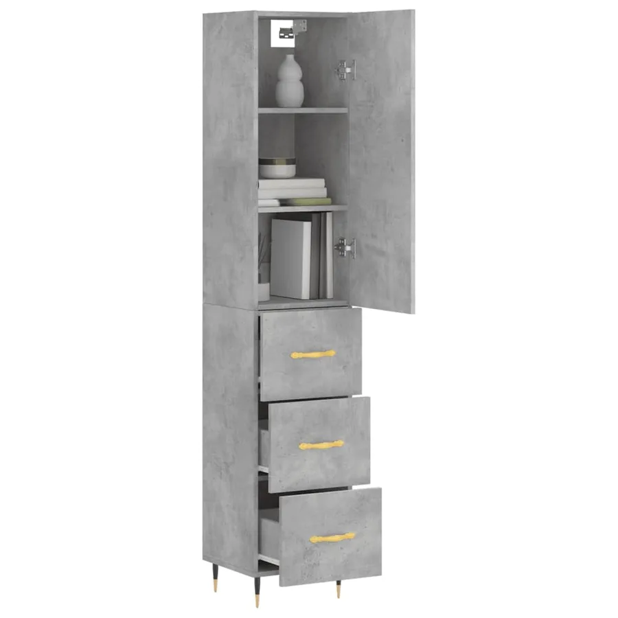Buffet haut Gris béton 34,5x34x180 cm Bois d'ingénierie - 3