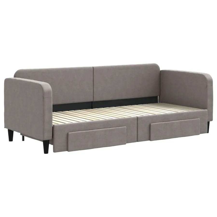 Lit de jour avec gigogne et tiroirs sans matelas taupe 80x200cm - 3