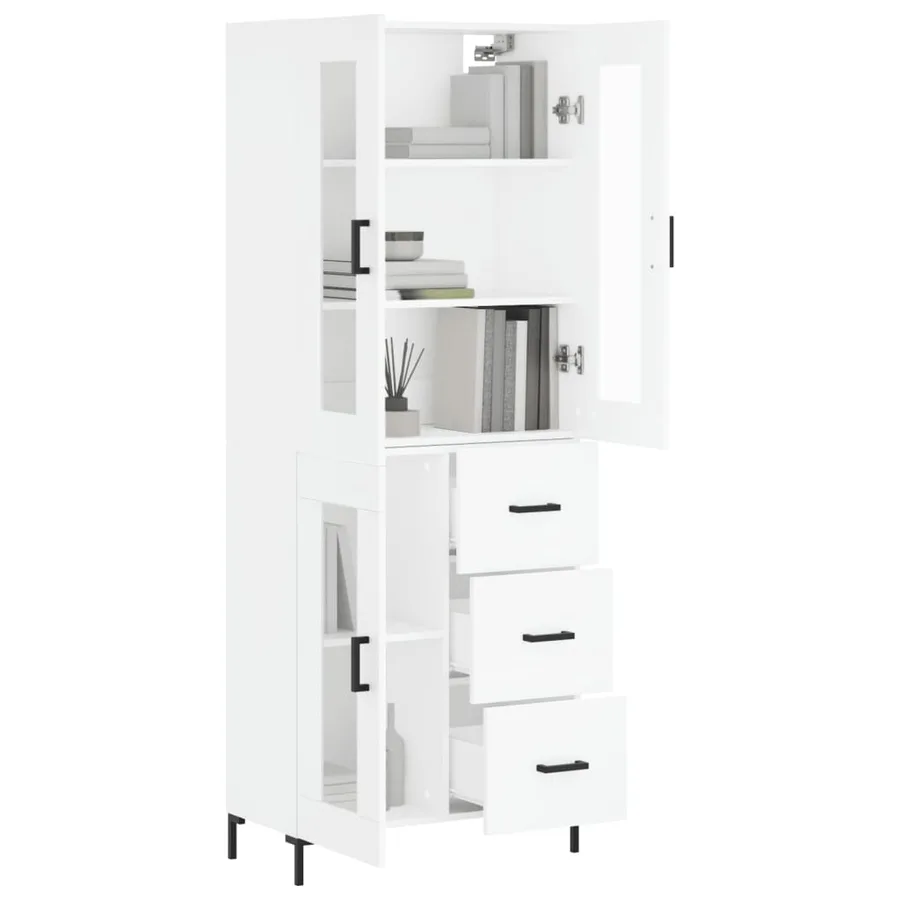 Buffet haut Blanc 69,5x34x180 cm Bois d'ingénierie - 3