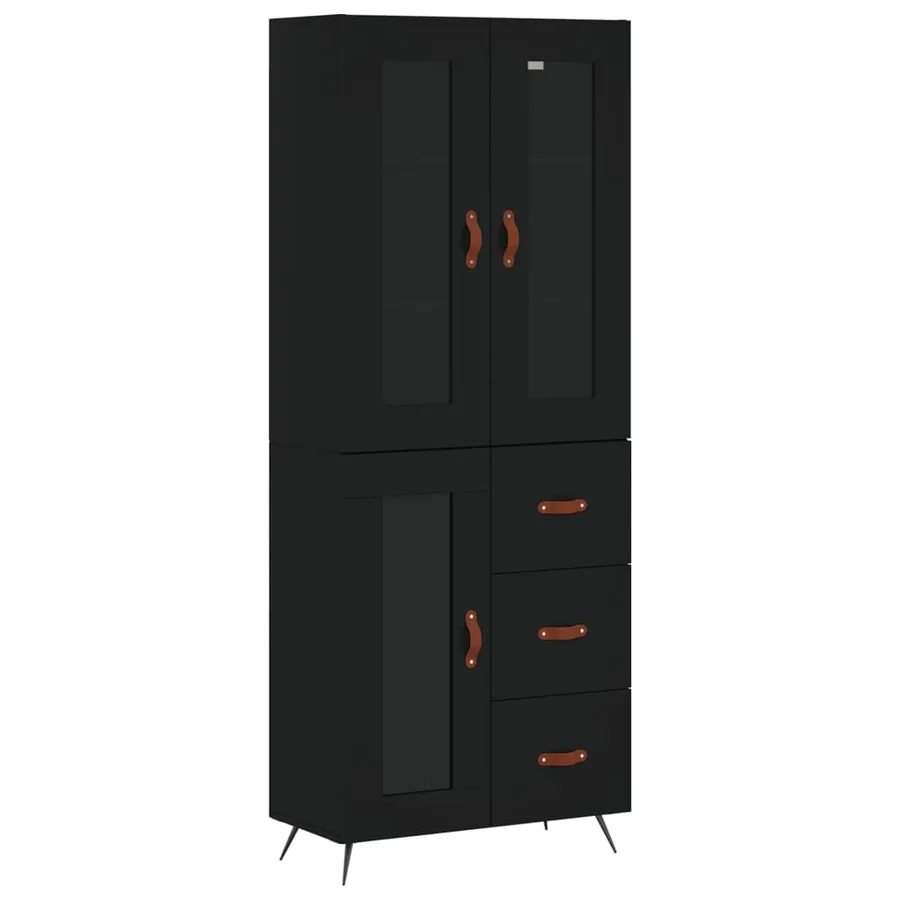 Buffet haut Noir 69,5x34x180 cm Bois d'ingénierie - 2
