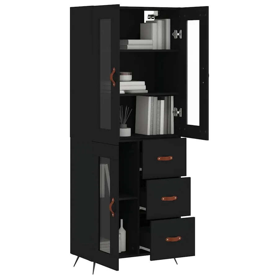 Buffet haut Noir 69,5x34x180 cm Bois d'ingénierie - 3