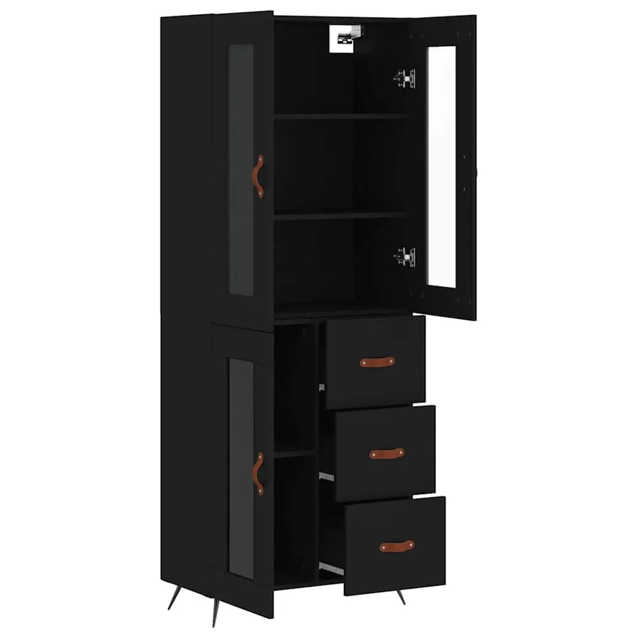 Buffet haut Noir 69,5x34x180 cm Bois d'ingénierie - 4