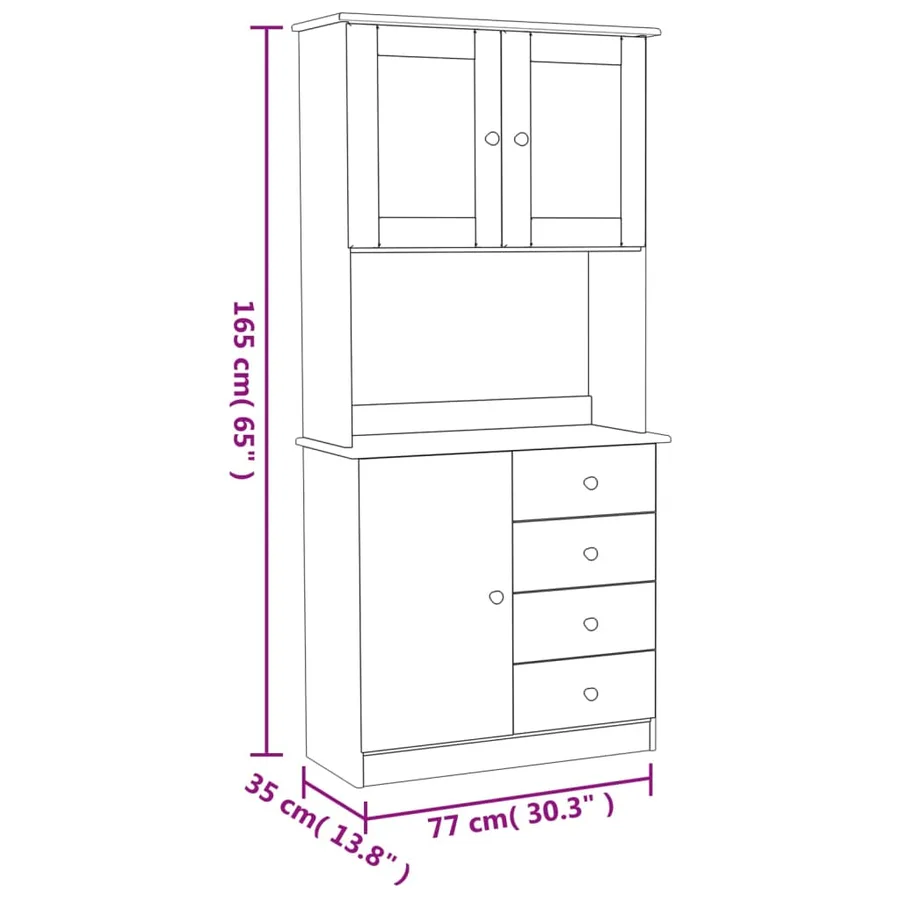 Buffet ALTA blanc 77x35x165 cm bois massif de pin - 11
