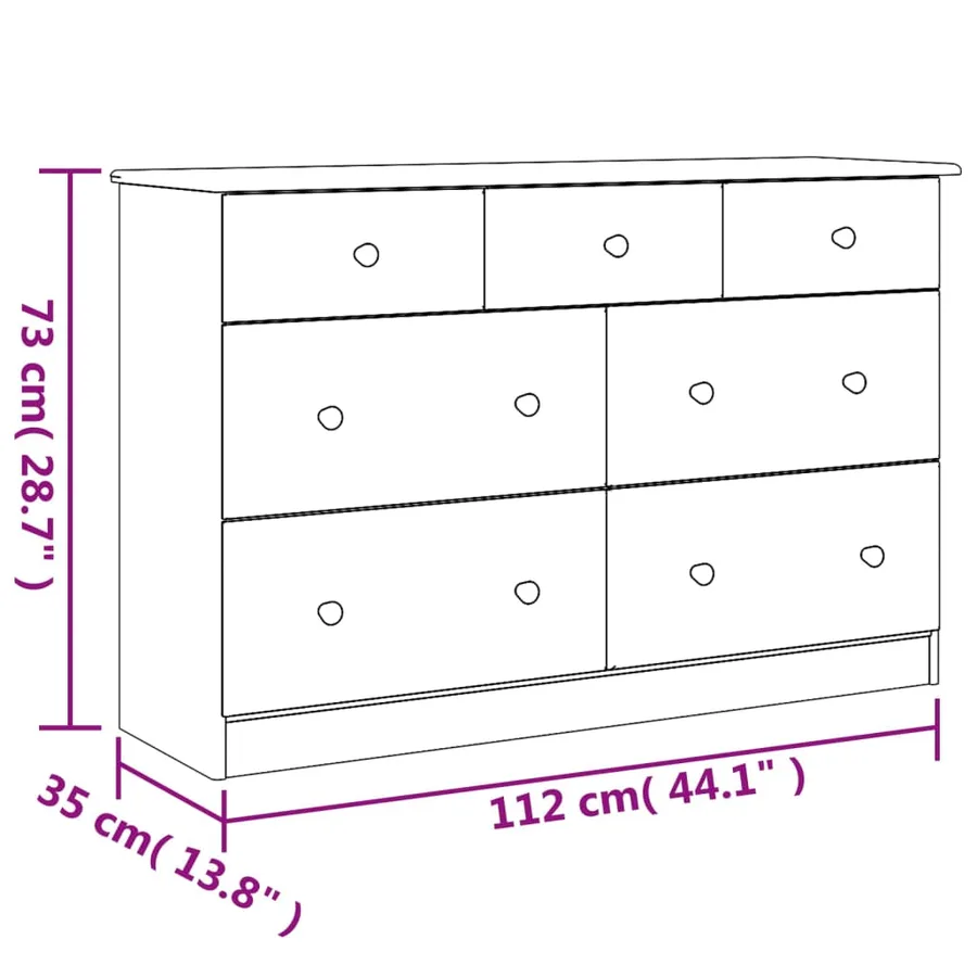 Commode ALTA blanc 112x35x73 cm bois massif de pin - 8