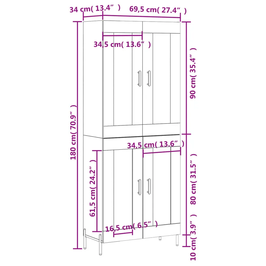 Buffet haut Chêne fumé 69,5x34x180 cm Bois d'ingénierie - 13