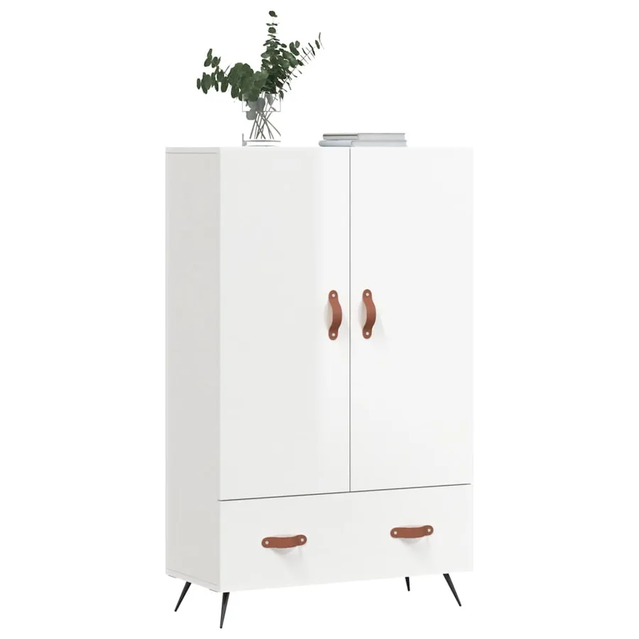 Buffet haut blanc brillant 69,5x31x115 cm bois d'ingénierie - 4