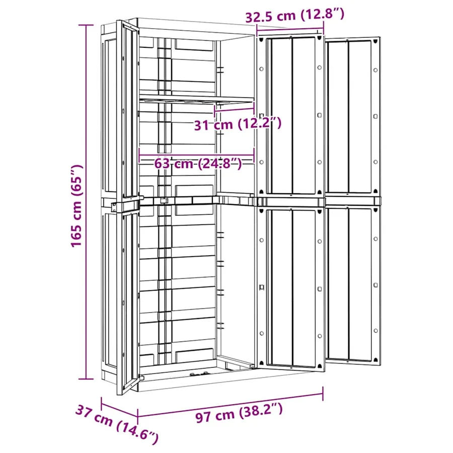 Armoire de rangement d'extérieur gris et noir 97x37x165 cm PP - 12