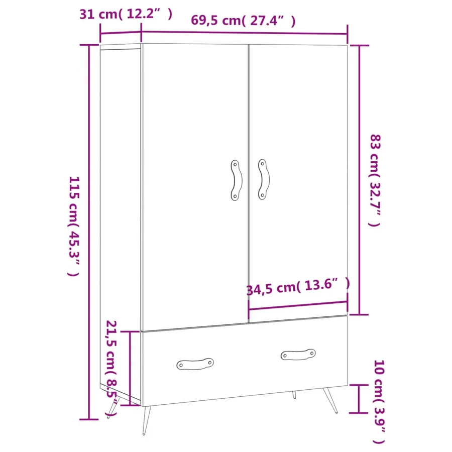 Buffet haut sonoma gris 69,5x31x115 cm bois d'ingénierie - 13
