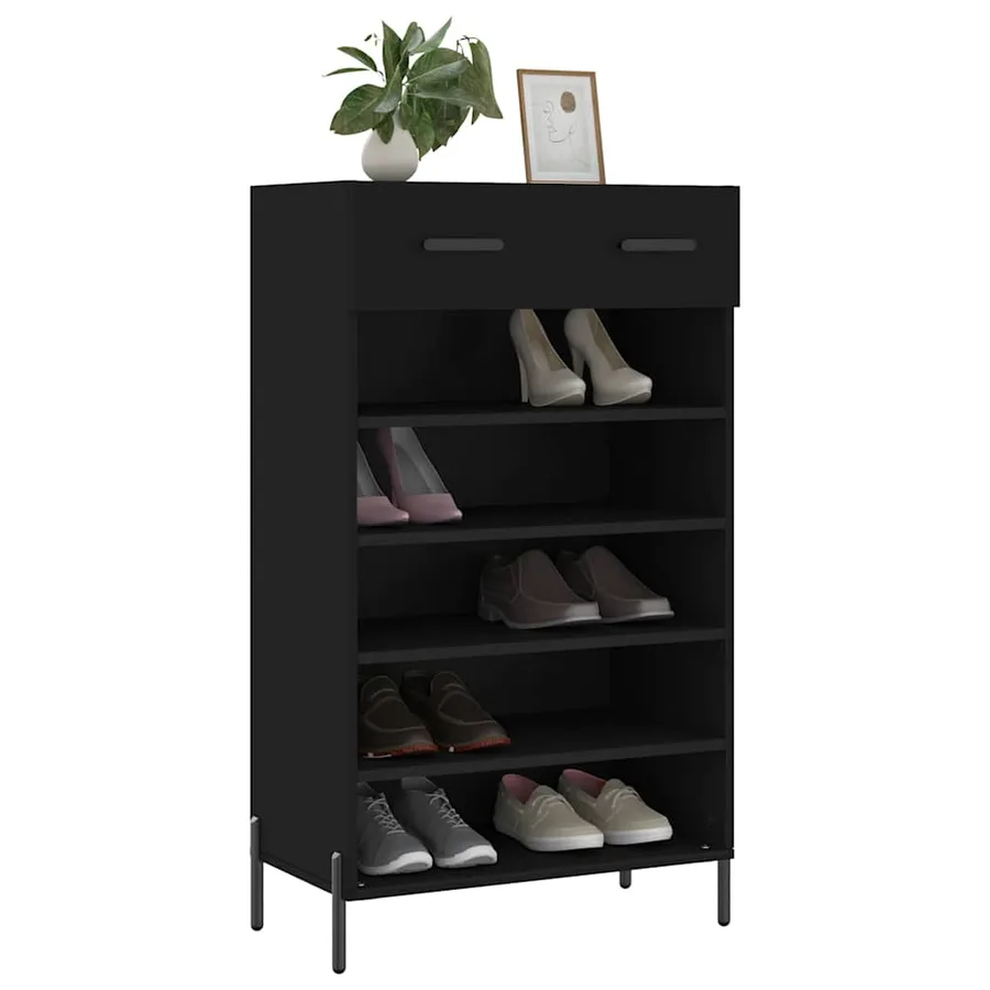 Armoire à chaussures noir 60x35x105 cm bois d'ingénierie - 3