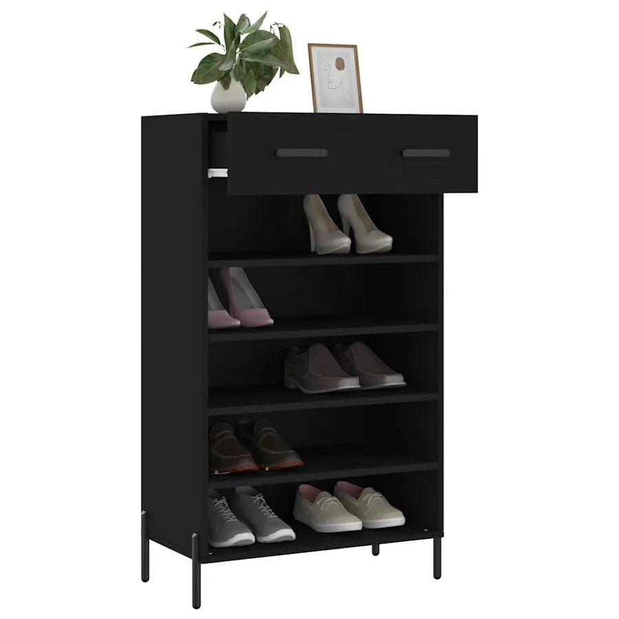 Armoire à chaussures noir 60x35x105 cm bois d'ingénierie - 4