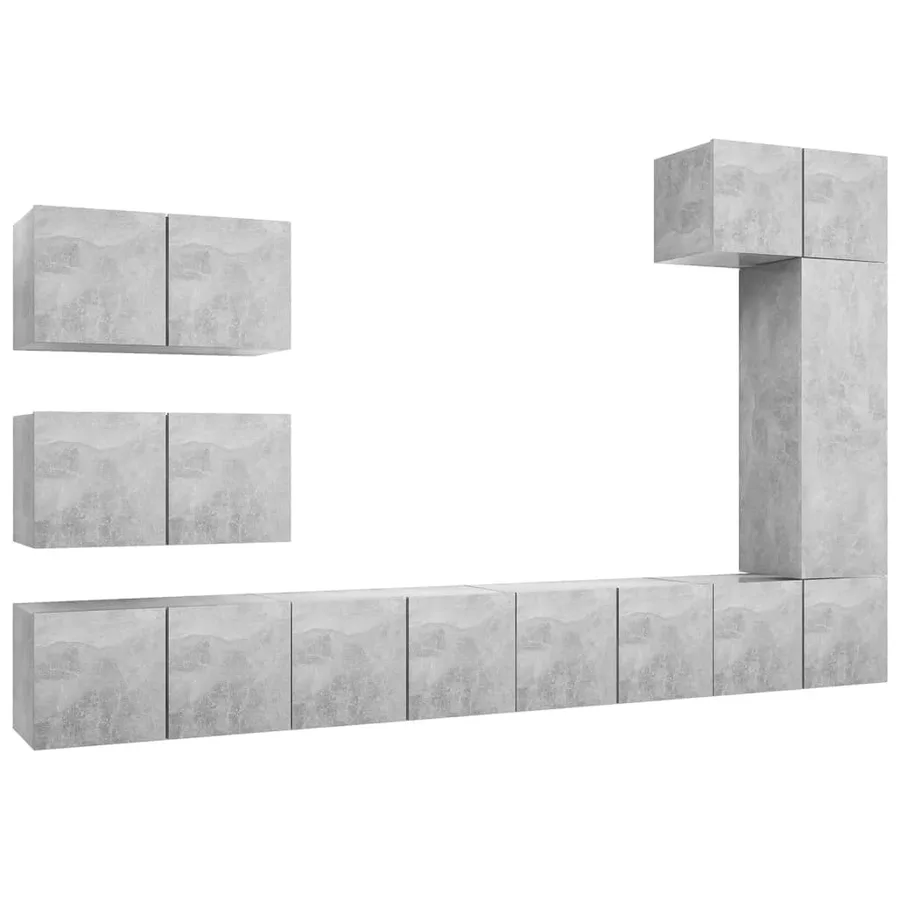 Ensemble de meubles TV 8 pcs Gris béton Bois d'ingénierie - 2