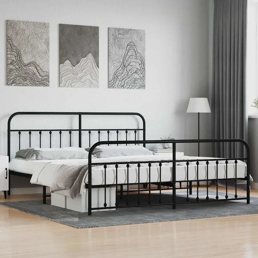 Cadre de lit métal sans matelas avec pied de lit noir 200x200cm