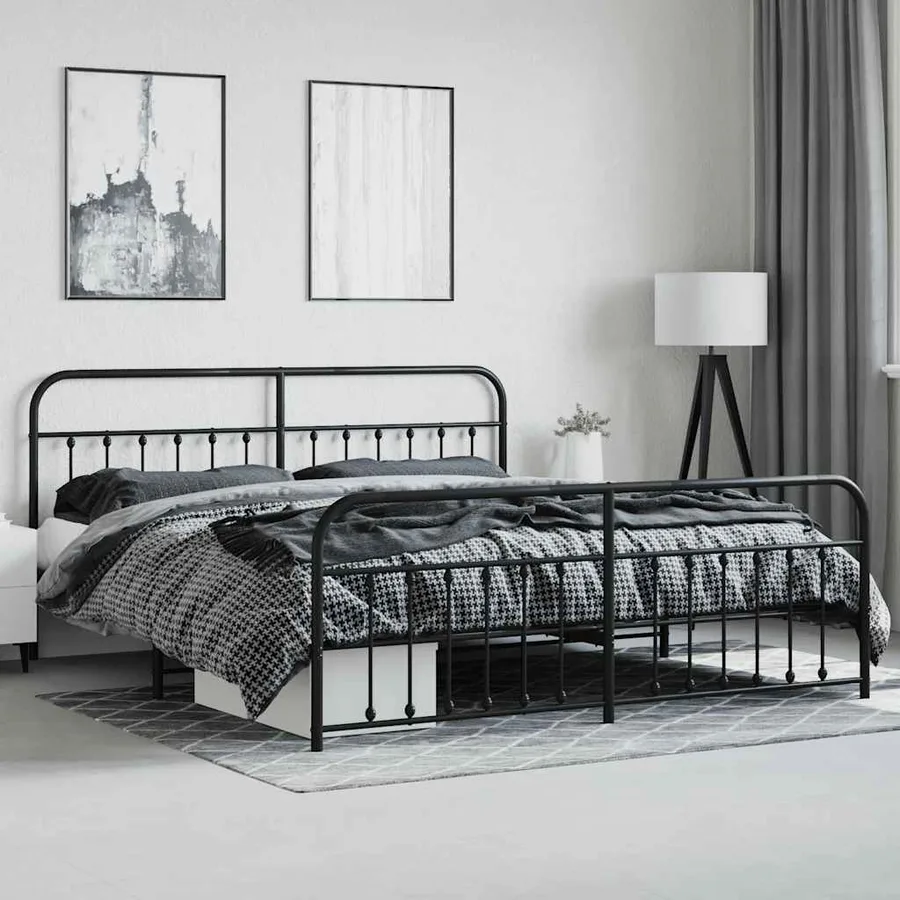 Cadre de lit métal sans matelas avec pied de lit noir 200x200cm - 4