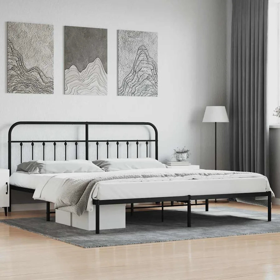 Cadre de lit métal sans matelas avec tête de lit noir 200x200cm