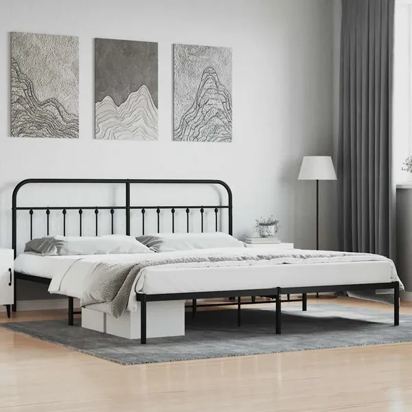 Cadre de lit métal sans matelas avec tête de lit noir 200x200cm