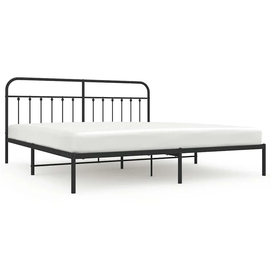 Cadre de lit métal sans matelas avec tête de lit noir 200x200cm - 2