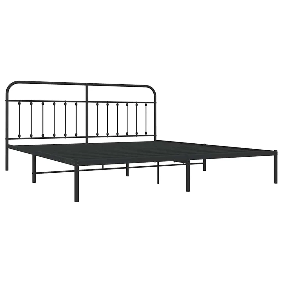 Cadre de lit métal sans matelas avec tête de lit noir 200x200cm - 3