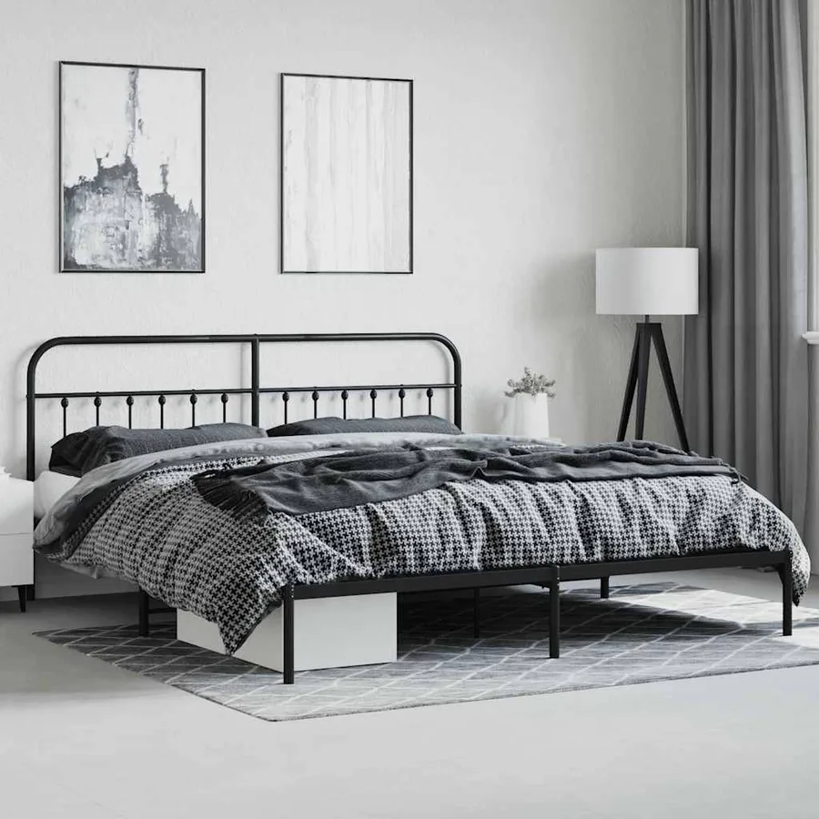 Cadre de lit métal sans matelas avec tête de lit noir 200x200cm - 4