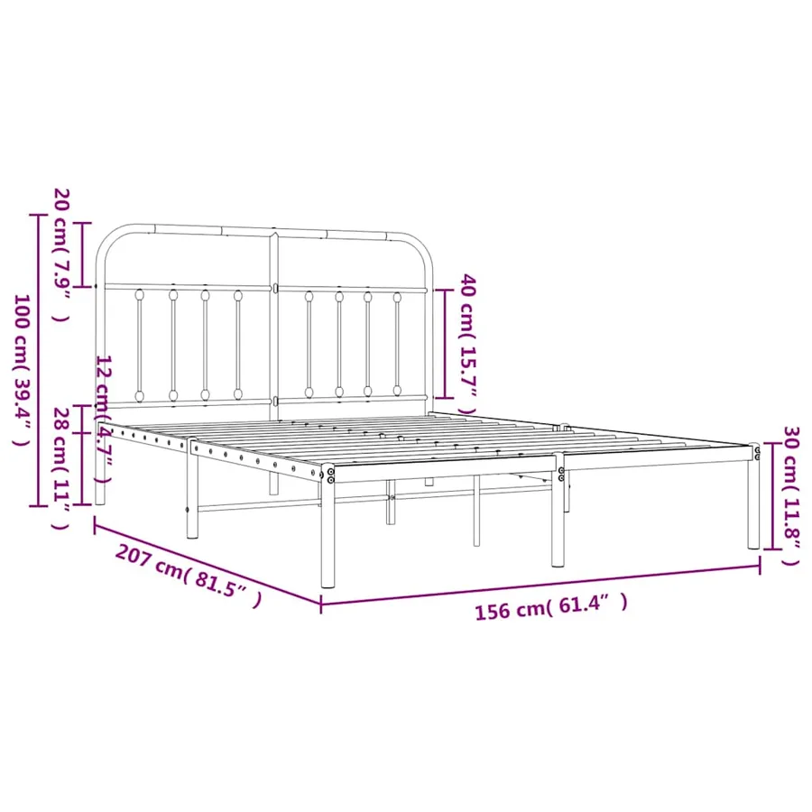 Cadre de lit métal sans matelas et tête de lit blanc 150x200 cm - 11