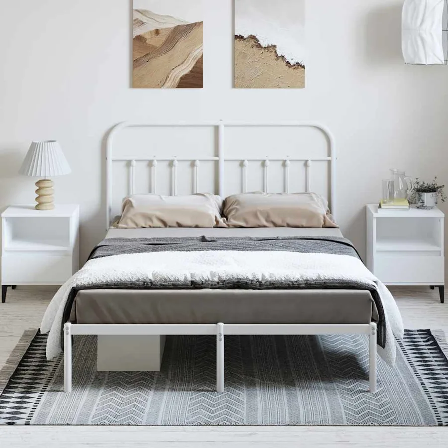 Cadre de lit métal sans matelas et tête de lit blanc 150x200 cm - 3