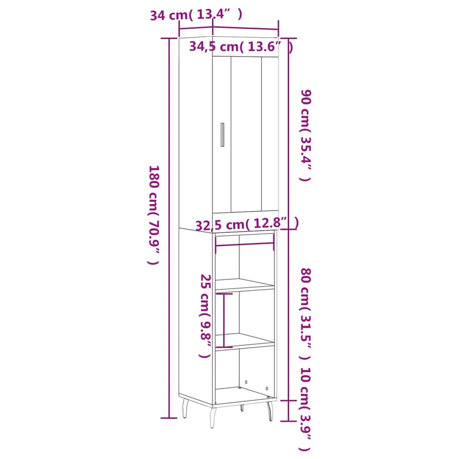 Buffet haut Blanc 34,5x34x180 cm Bois d'ingénierie - 13