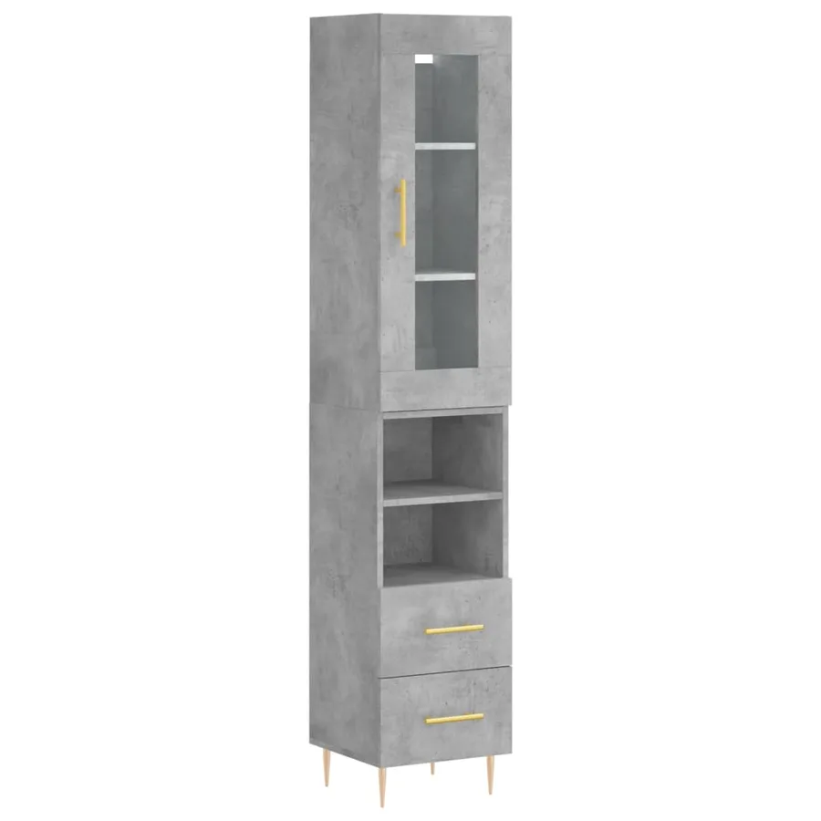 Buffet haut Gris béton 34,5x34x180 cm Bois d'ingénierie - 2