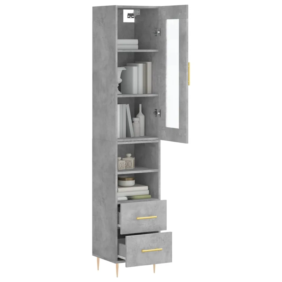Buffet haut Gris béton 34,5x34x180 cm Bois d'ingénierie - 3